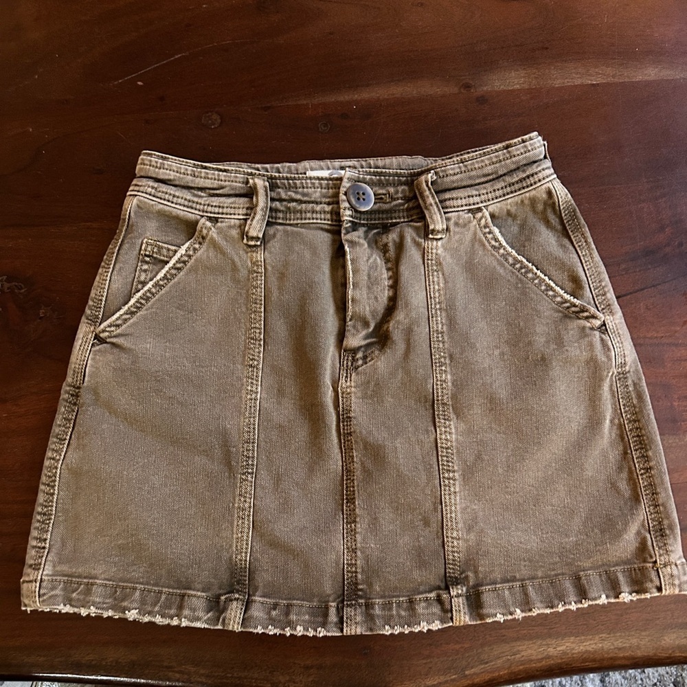 We The Free Distressed Mini Skirt Lennox Seamed Free People Brown Sz 25 - Picture 2 of 8